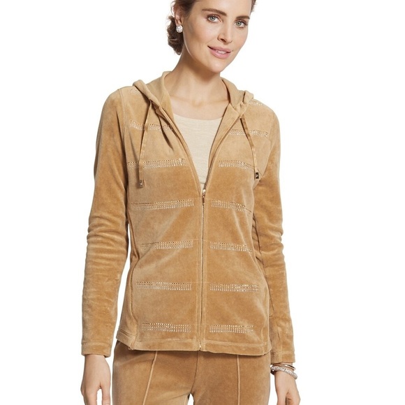 Chico's Jackets & Blazers - Chico’s Zenergy Sz L Velour Embellished Stripe Jacket in Tan